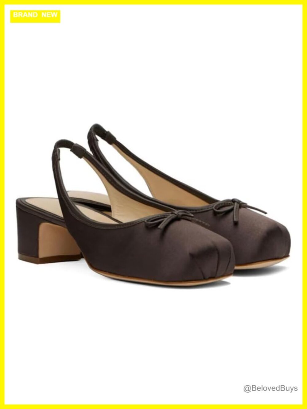 Satin Ruched Slingback Ballet Heels Square Toe Bow Chunky Block Pump